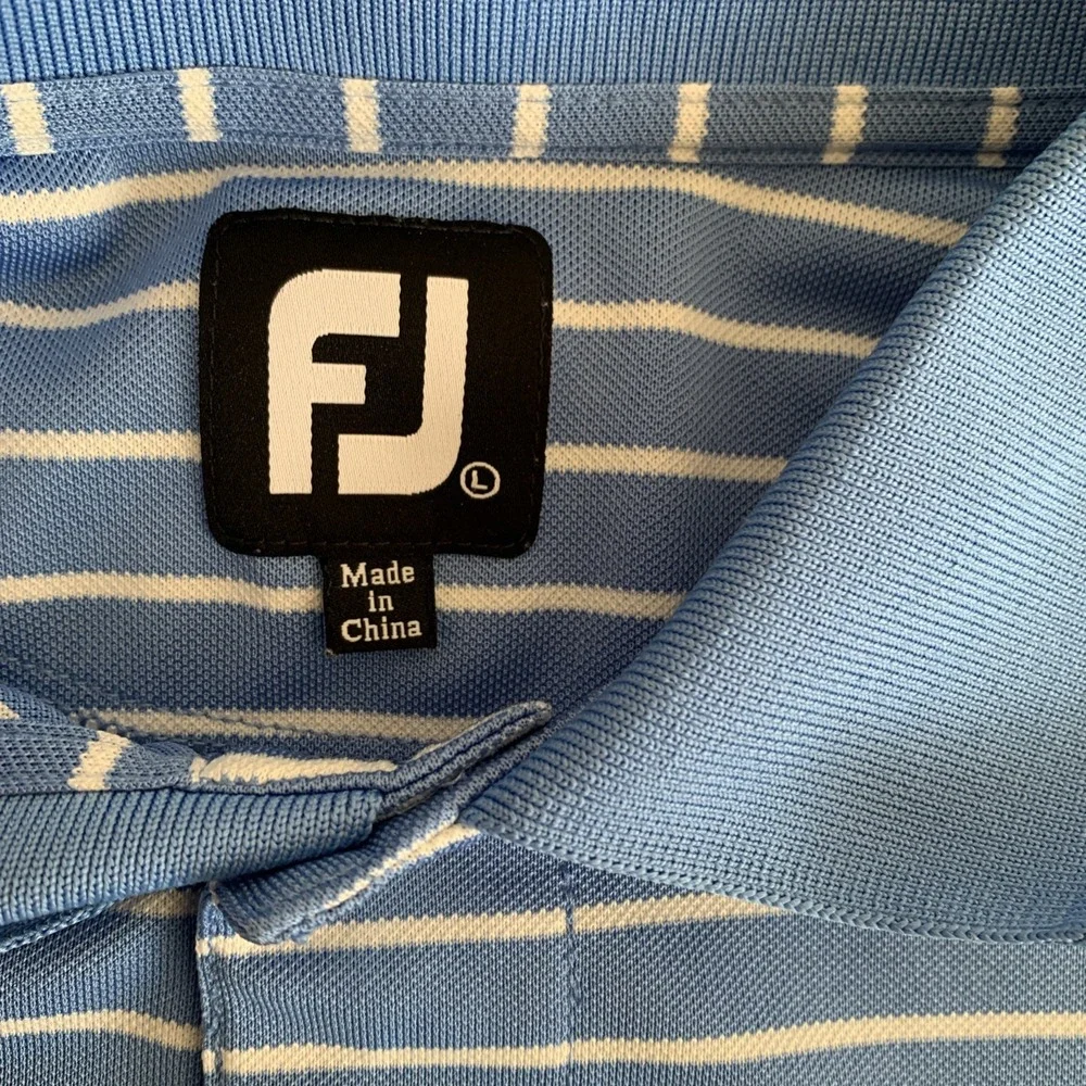FootJoy Mens Polo Shirt Size L Blue White Stripe Short Sleeve EUC